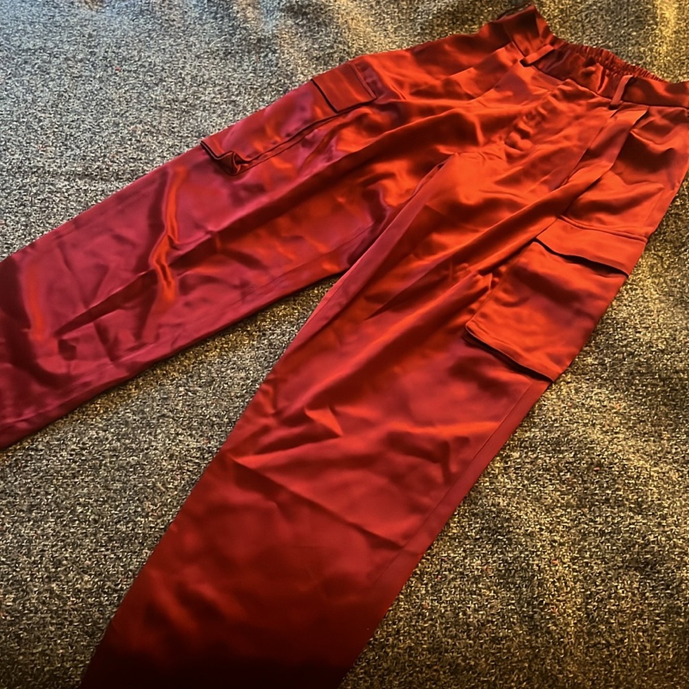 - Lattelier Burgundy Satin Cargo Joggers Small